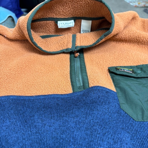 L.L. Bean 1/4 Zip Fleece Jacket in Rust Blue Green Kangaroo Pocket Men’s XL Tall - Picture 5 of 9